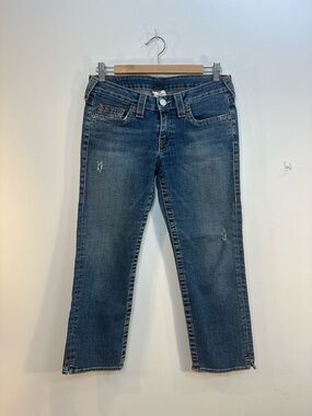 True Religion Kate Jeans Womens 29x24 Blue Denim Cropped Distressed Casual Pants